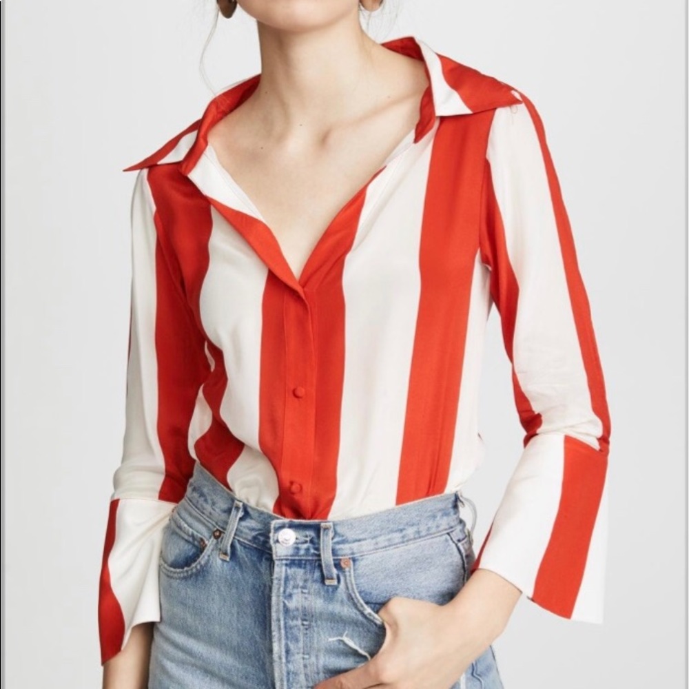Alice & Olivia silk red and white striped top